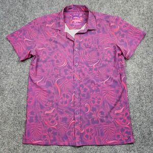 Retro‎ Rifle Shirt Mens Large Purple Hawaiian Floral Stretch Tropic Strike Guns